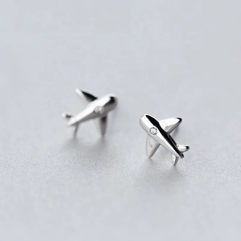 Silver airplane earrings